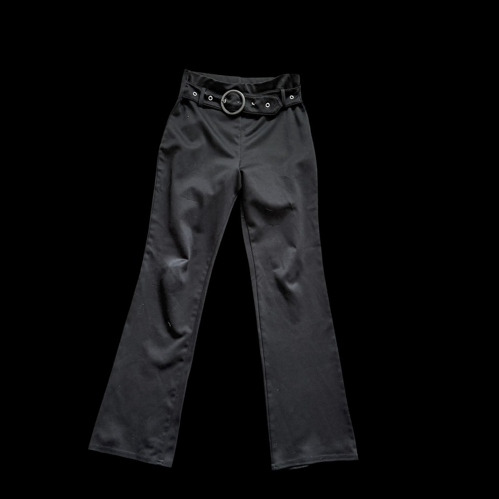 Girl Identity Black Flared Belted Pants Girls XL 14/16 Grommet Buckle Distressed